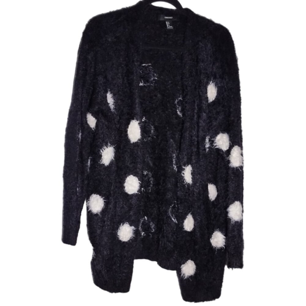 Forever 21 Long Polka Dot Black and White Cardigan, Women's Size Large